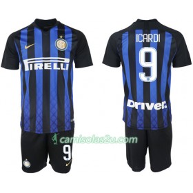 Camisolas de Futebol Inter de Milão ICARDI 9 Criança Equipamento Principal 2018/19 Manga Curta